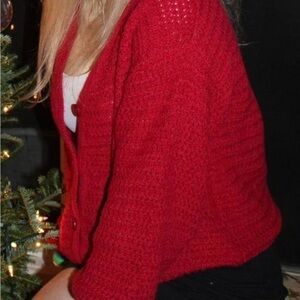 Women's Red Button-Front Knit Sweater Cardigan